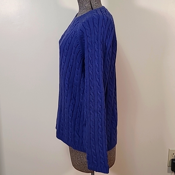 L.L. Bean Classic Cable Knit Crew Neck Cotton Sweater Blue Size XL - Picture 4 of 9